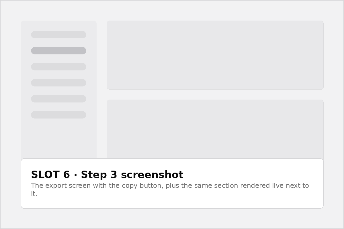 Step three: the export screen with the copy button