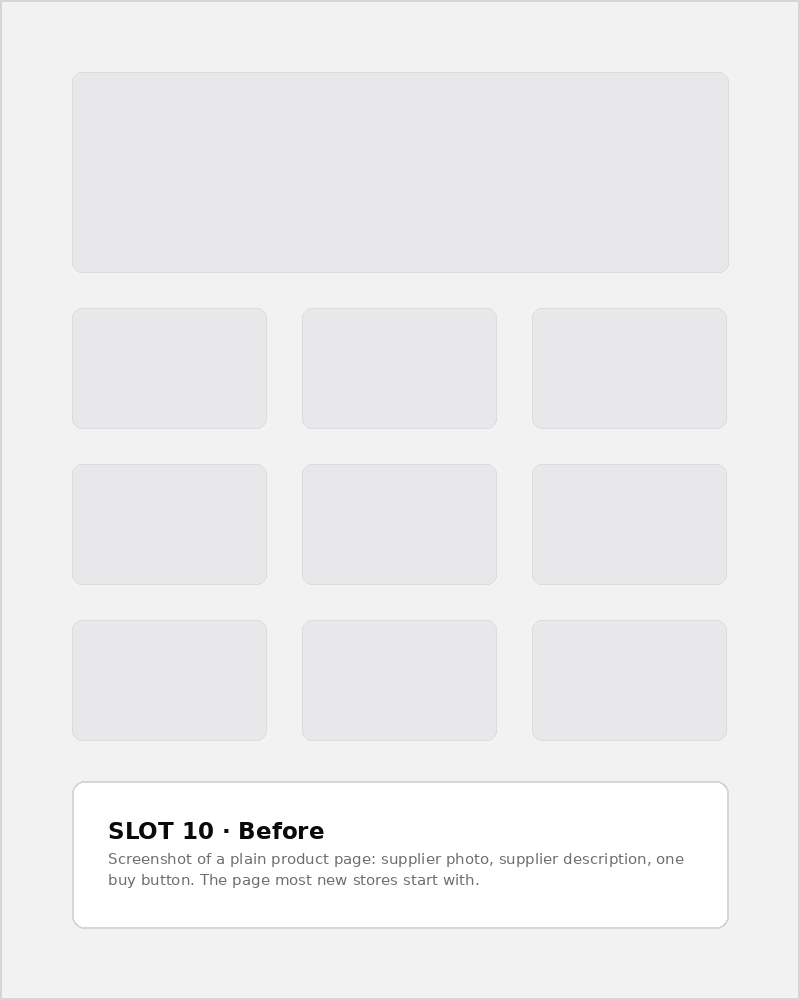 A plain product page before ShopyBuilder
